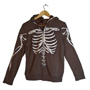 Tony Hawk Skeleton Zip Hoodie Gray Graphic Full Zip Sweatshirt Size M